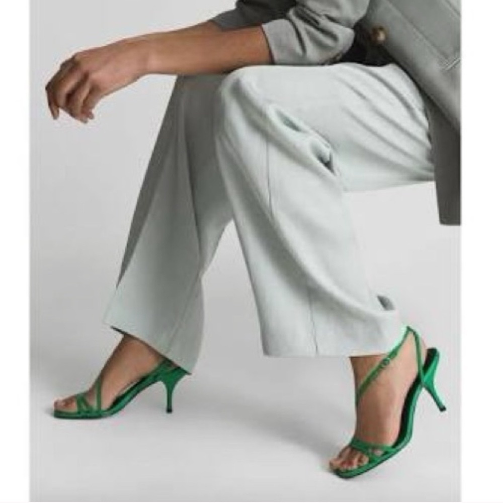 Reiss Bali Emerald Green Midi Heels Strappy Sandals size EU 38